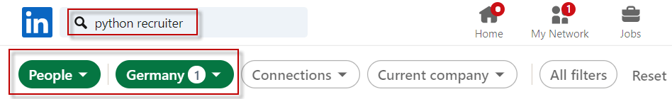 LinkedIn Search box with filter