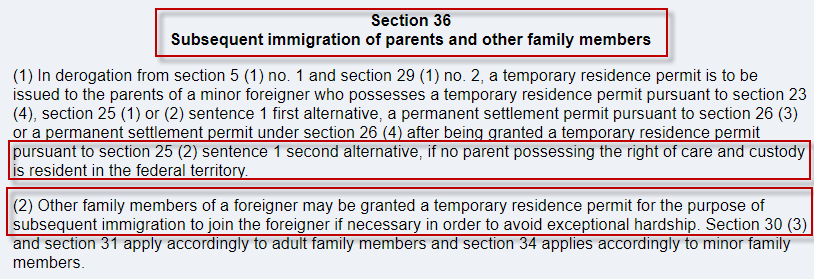 section 36 family reunion for parents
