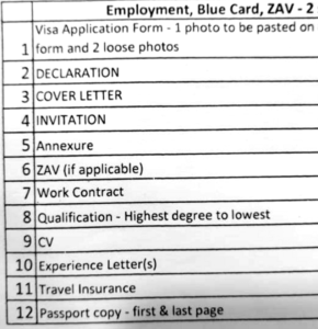 VFS documents checklist